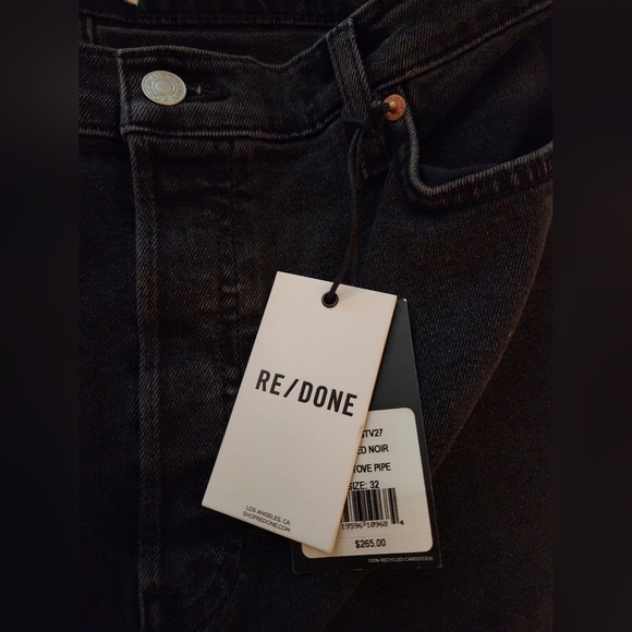 Re/Done Comfort Stretch High Rise 70s Stove Pipe Washed Noir Jeans Size 32 - Picture 9 of 16